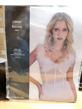 Adult Marabou Sheer White Angel Corset Adult L/XL Halloween Costume #3065